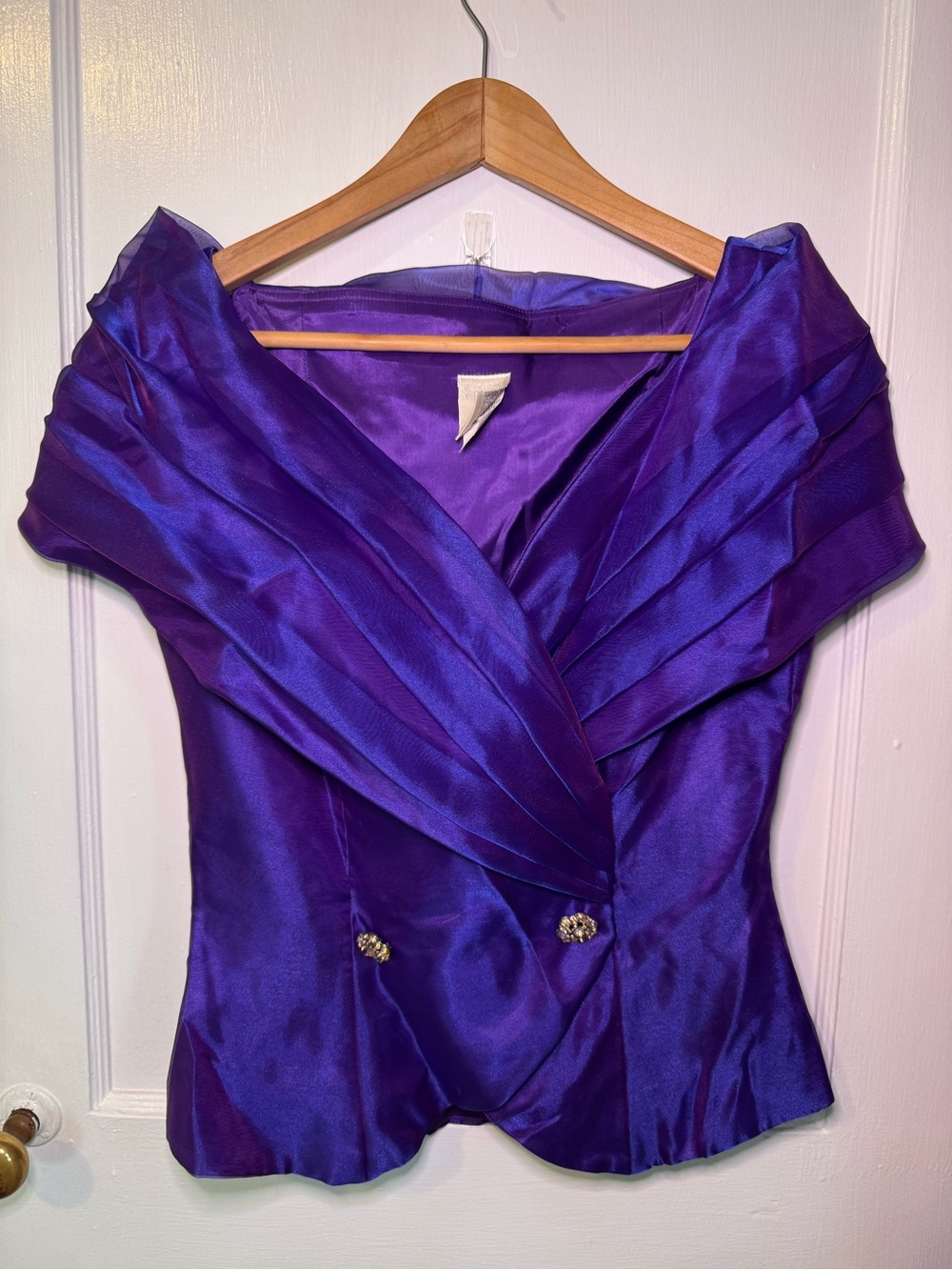 Vintage Watters and Watters 80s/90s Purple Taffeta Off the Shoulder Peplum Top